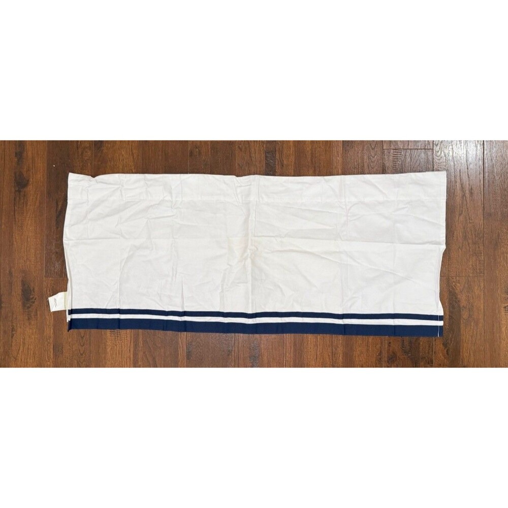 1 Pottery Barn Kids Valance Curtain Cotton White w/ Navy Stripe Pole Tabs 42x17”